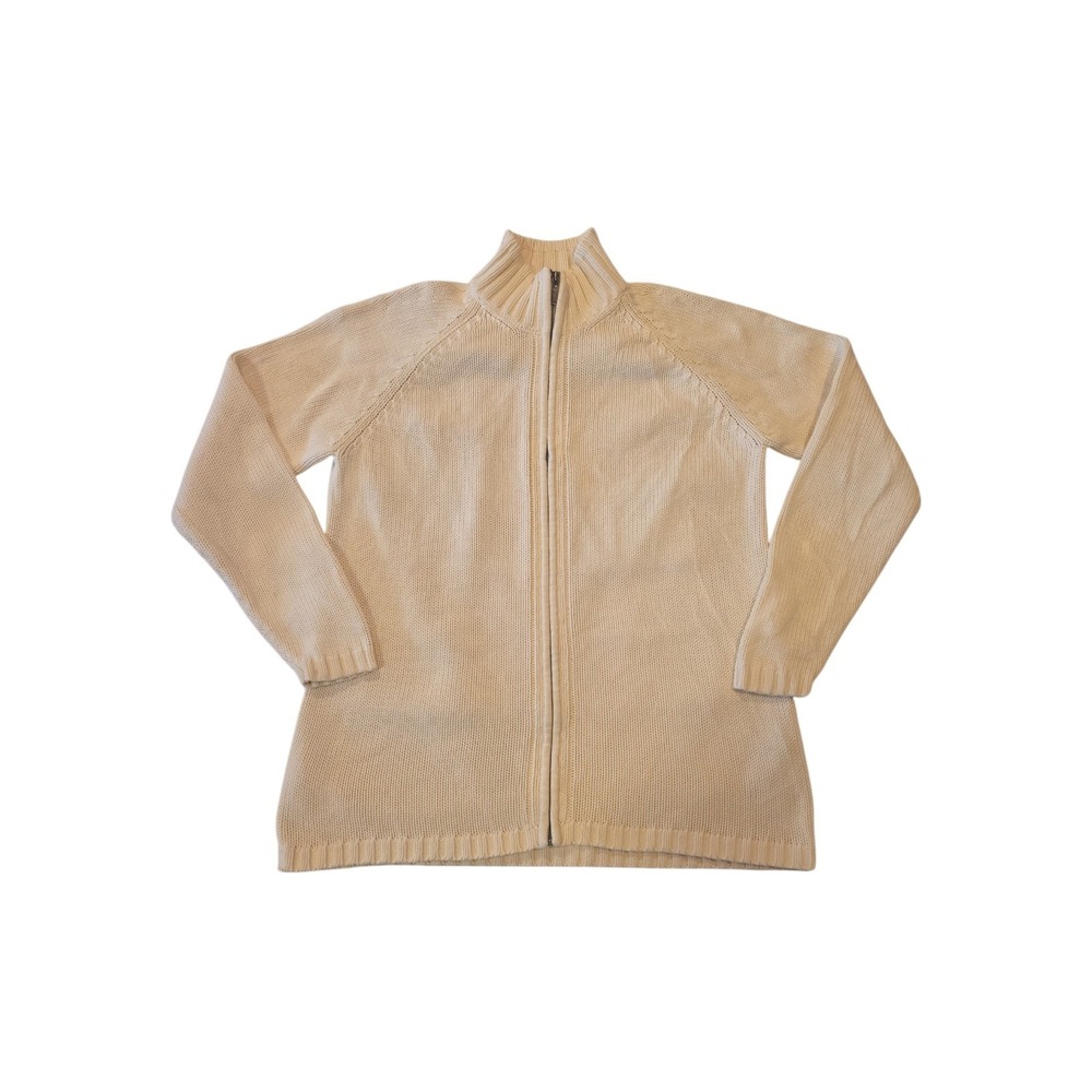 Vintage 90s Lands' End Womens M Cotton Full Zip Sweater Cream Hong Kong